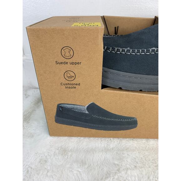 Eddie Bauer Men's Suede Memory Foam Faux Fur Slippers Charcoal M (8-9) - Picture 2 of 6